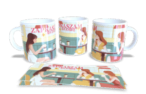 Kubek z napisem: Zapraszam na kawę